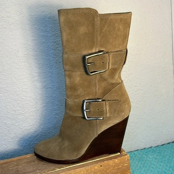 Frye Cece buckle wedge suede leather boots - Picture 2 of 11
